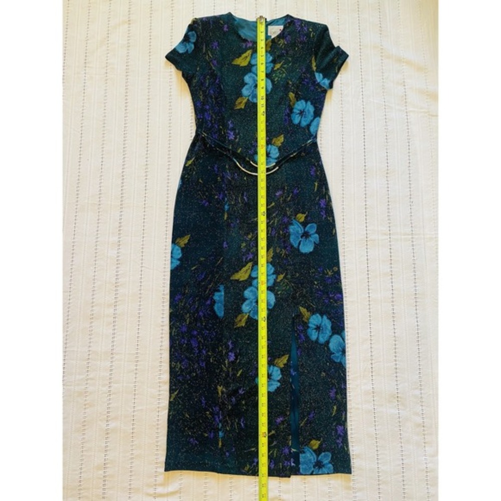 90's‎ Lurex Metallic Shimmer Floral Fitted Maxi Dress. Size 5/6. Front Slit. - Picture 6 of 11